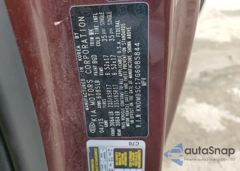 2016 Kia Sedona Lx z USA, uszkodzony, nr VIN KNDMB5C17G6085844